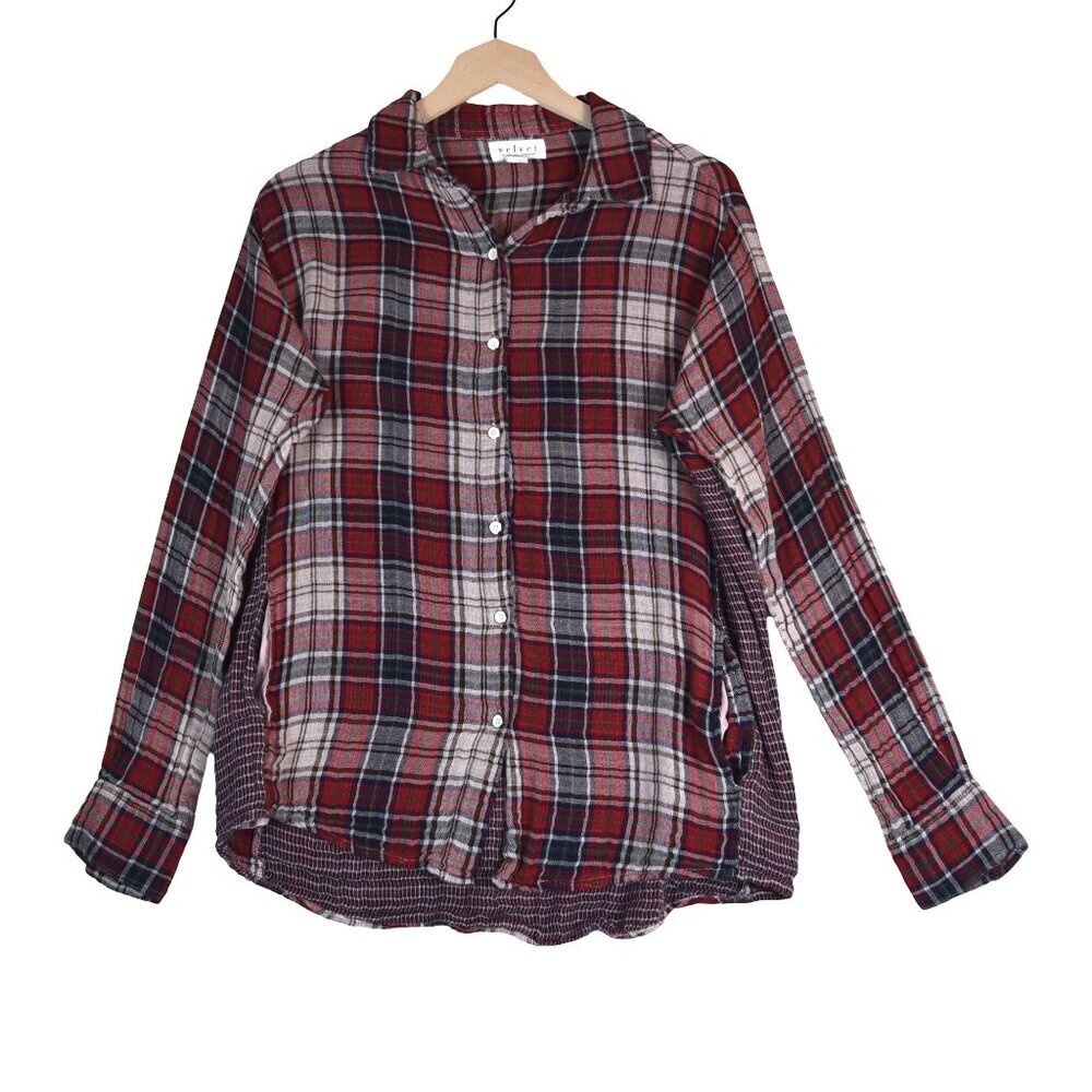 Velvet by Graham & Spencer Mixed Plaid Shirt Size M Red Button Down Grunge